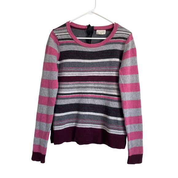 Lucy & Laurel Merino Wool Pullover Sweater pink gray striped button back Large - Picture 1 of 7